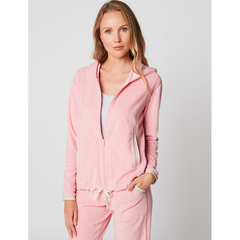 Terry-cloth zip-up hoodie FARNIENTE 170 Rose Pink - LINGERIE LE CHAT