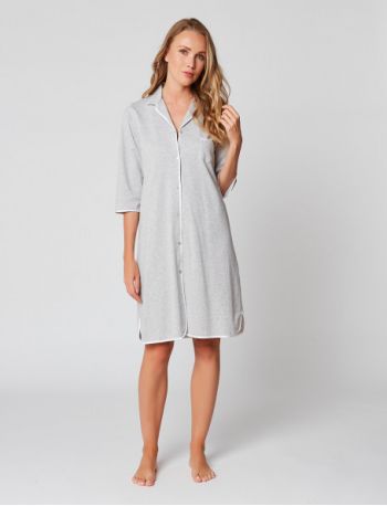 Button-down nightdress 100% cotton ESSENTIEL 805 Gris chiné